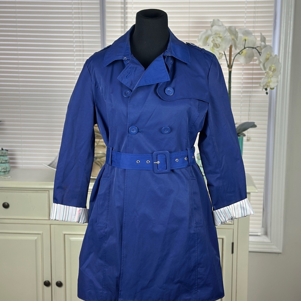 Women's Blue Double-Breasted Trench Coat